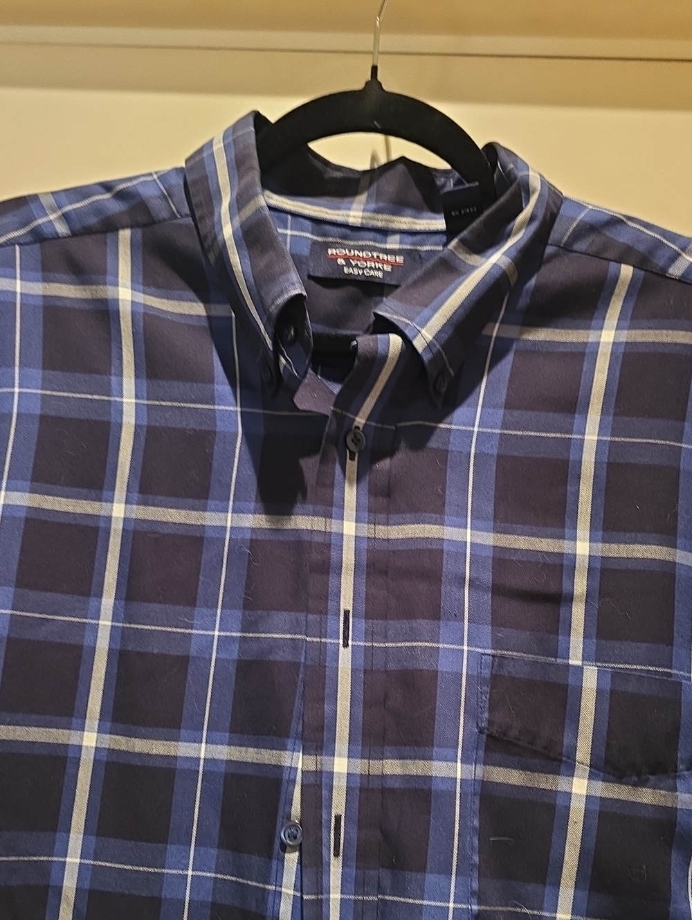 Roundtree & Yorke Navy and Light Blue Plaid Button-Down Shirt